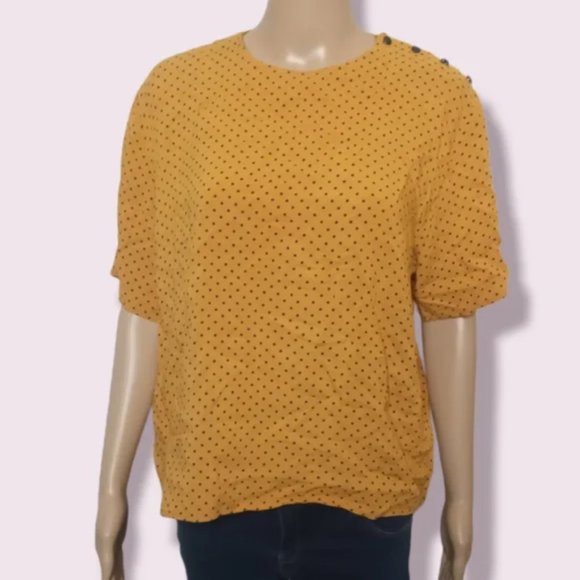 Vintage Golden Yellow Pokadot Jessica Shirt Sz Large - Picture 2 of 6